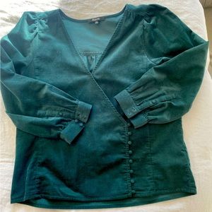Madewell puff sleeve corduroy shirt with v-neck and covered buttons size S